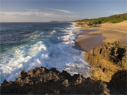 Waves crash against the coastline at Rocktail Bay Lodge, KwaZuluNatal, South Africa.