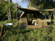 A domed Adenturer mobile safari tent in the Khwai area of the Okavango Delta, Botswana.